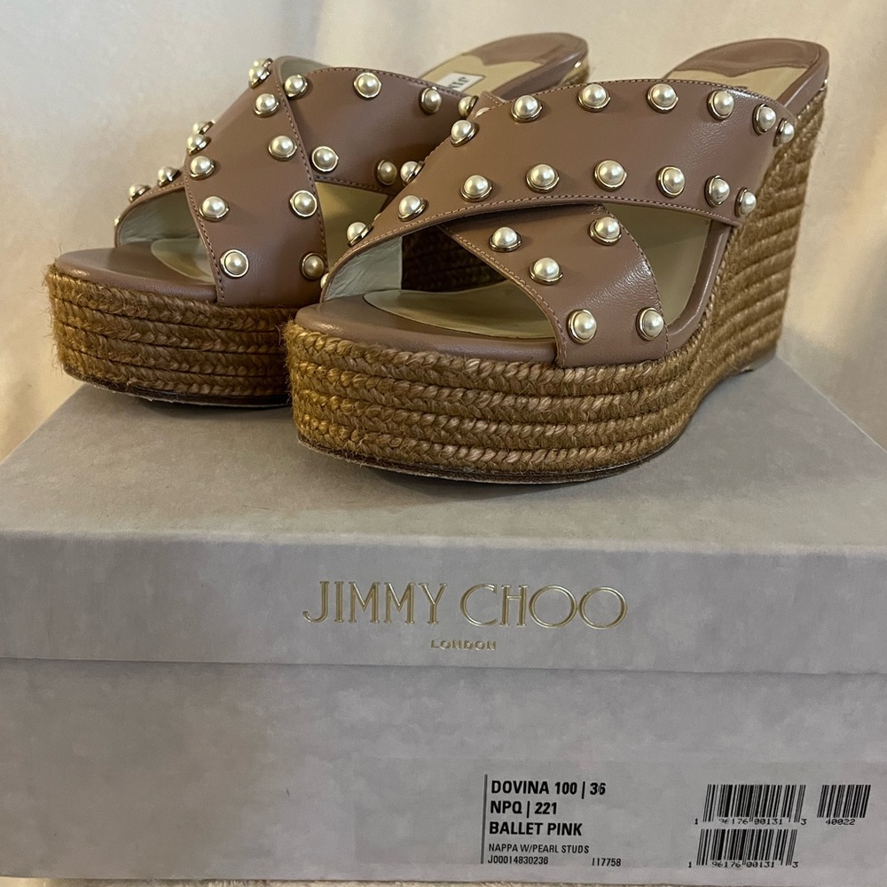 JIMMY CHOO - Size 6/36, Dovina 100, Ballet Pink, Nappa with Pearl Studs